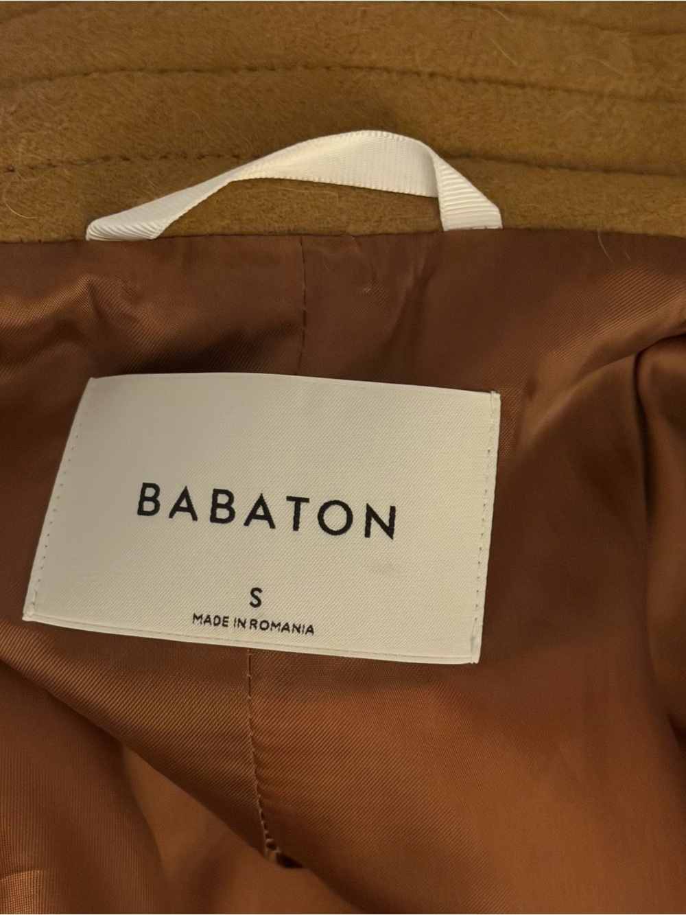 ⁠Aritzia Babaton Cristobal Virgin Wool Belted Coat Camel Shawl Collar Small S⁠ - Picture 2 of 7